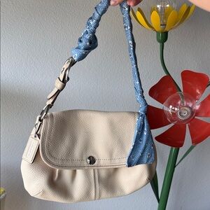 Coach Beige Bag with Textured Blue Handle
